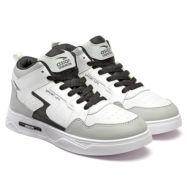 asian men's white casual sneaker hi neck shoes with synthetic upper lightweight comfortable mid top sneaker shoes for men's & boy's boston 13 asian men's white casual sneaker hi neck shoes with synthetic upper lightweight comfortable mid top sneaker shoes for men's & boy's boston 13